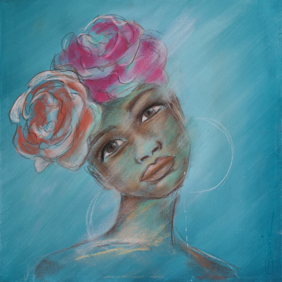 Blue Face with Roses